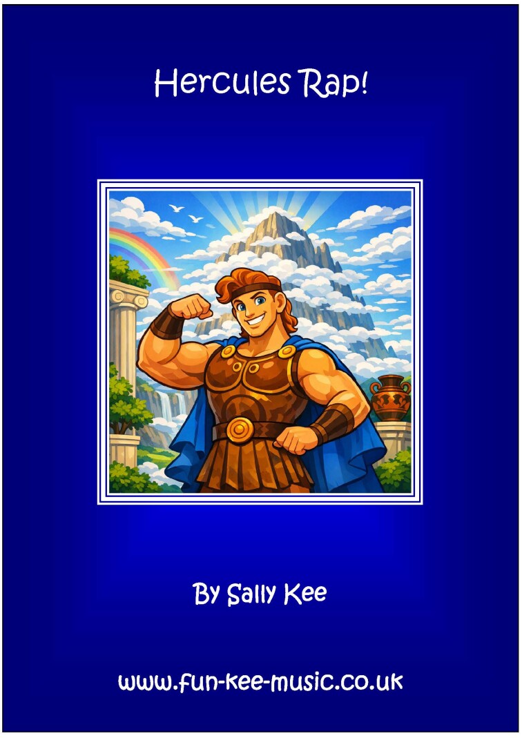 IMAGE OF HERCULES IN FRONT OF MOUNT OLYMPUS AGAINST A ROYAL BLUE BACKGROUND