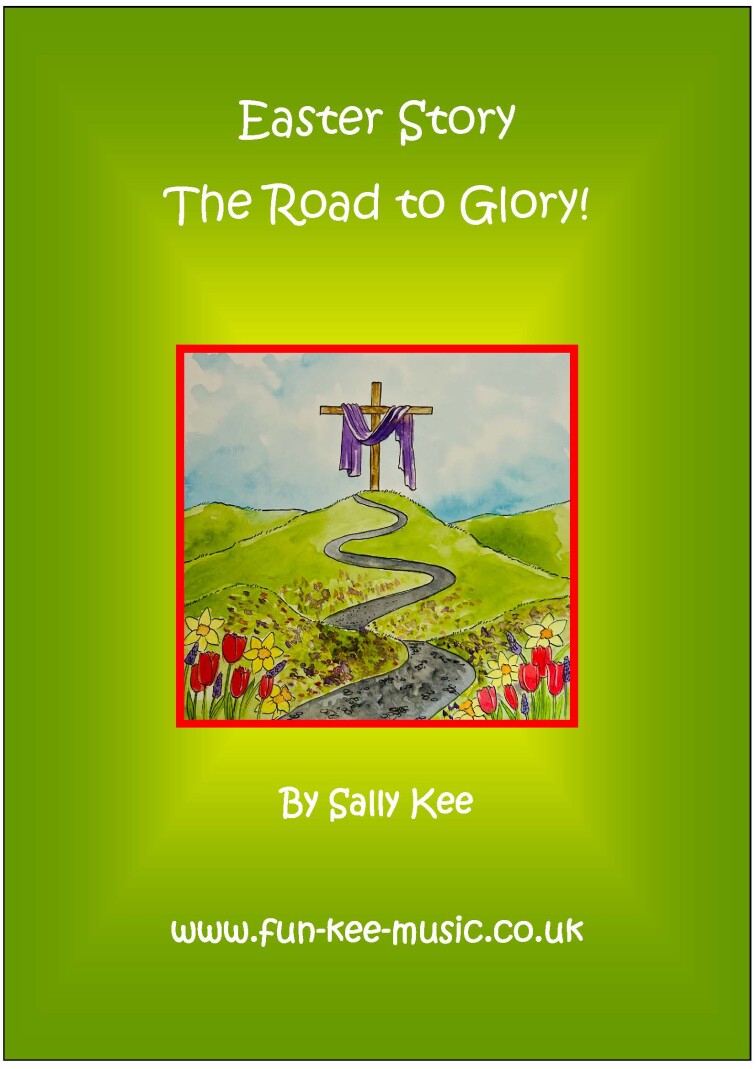 Katie House Illustration of a cross on a hill draped with a purple cloth, a road leading up the hill and spring flowers.