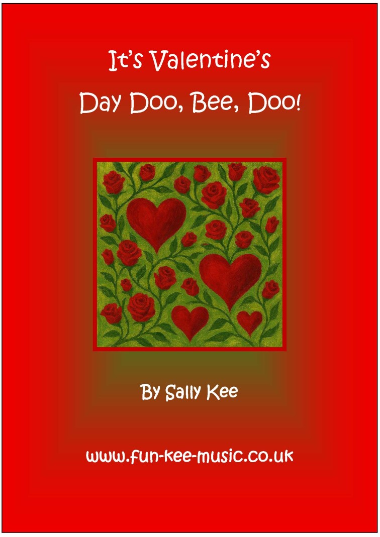 An AI image of red hearts and roses against a green background. Title of the song is 'It's Valentine's Day Doo Bee Doo'